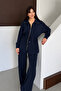 Oversize Zippered Lace-Up Waist Modal Women's Suit 3184 Navy Blue - Special Series - 7