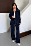 Oversize Zippered Lace-Up Waist Modal Women's Suit 3184 Navy Blue - Special Series