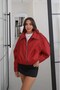 Red Square Patterned Zipper Jacket