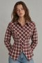 Burgundy Plaid Patterned Women's Shirt with Belted Waist |   Mkw1611527-1
