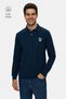 Maxwell Navy Blue Polo Collar Printed Standard Fit Men's Sweatshirt