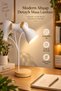 USB Led Desk Lamp Modern Decorative with White Wooden Base, Stylish Flexible Neck Office and Study Lamp - 3