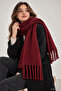 Burgundy Women's Winter Tasseled Scarf |   Soft Textured Thick Shawl - Soft Boucle Scarf - Pasta Model - 2
