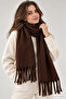 Brown Women's Winter Tassel Scarf |   Soft Textured Thick Shawl - Soft Boucle Scarf - Pasta Model