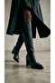 Culina Pointed Toe Thick Black Heeled Side Zipper Below the Knee Women's Black Leather Boots - 3