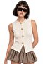 Mixray Button Detailed Textured Knitwear Short Top