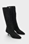 Suzanne Suede Look Pointed Toe Lace-Up Side Zipper Stylish Women's Boots with Medium Heel