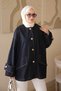 Navy Blue Pocketed Button Oversized Jacket