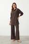 Women's Degaje Collar Stone Detailed Tunic Trousers Set - 14448Tks Brown