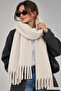 Cream Women's Winter Tasseled Scarf |   Soft Textured Thick Shawl - Soft Boucle Scarf - Pasta Model