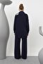 Women's Collar Stripe Detailed Trouser Suit - 14292Tks Navy Blue - 6