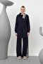 Women's Collar Stripe Detailed Trouser Suit - 14292Tks Navy Blue - 4