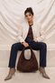 Soft Suede Studded Voluminous Hand and Shoulder Bag Brown - 2
