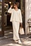 Women's Ecru Shepherd Stitch Detailed V-Neck Sweater Skirt Knitwear Set