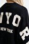 Women's Oversize Sweatshirt Wyo Ny Printed Black – Crew Neck, 3 Thread Rastering - 4