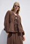 Muslin Blouse with Tie-Up Detail in Brown