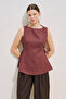 Linen Sleeveless Blouse with Tie-Up Detail Copper - 2