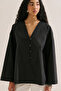 Poplin Wide Sleeves V-Neck Shirt Black - 7