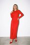 Red Brooch Detailed Long Sleeve Long Dress - 2