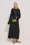 Linen Mixed Wide Sleeve Dress Black - 2