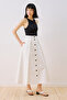 Lula Buttoned Skirt with Pleat Detail, Ecru - 6