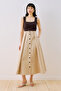 Lula Buttoned Skirt with Pleat Detail, Sand Color - 4