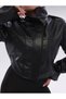 Women's Corp Leather Jacket Black New Season with Corset Details - 3