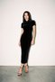 Black Velvet Button Detailed Short Sleeve Long Dress