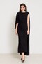 Black Full-Fit Dress with Gathered Waist and Shoulder and Accessory Detailing - 2