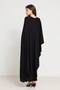 Black Full-Fit Dress with Gathered Waist and Shoulder and Accessory Detailing - 4
