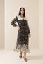 Brown-Ecru Collar Detail Long Sleeve Patterned Midi Dress - 2