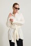 Cream 100% cotton belted detailed long sleeve shirt - 3