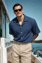 Men's Casual Oversized Navy Blue Linen Stylish Shirt - 2