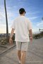 Men's Basic Polo Collar White Summer Linen Shirt - 6