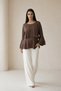 Bitter-Brown Sleeve and Lightweight Ruffle Detail Striped Blouse - 2
