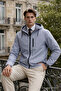 Men's Striped Trendy Lined Gray Raincoat - 6