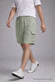 Men's Casual Cargo Pocket A.Green Linen Shorts with Elastic Waist - 5