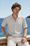 Men's Premium Comfort Polo Collar Gray Linen Shirt - 4
