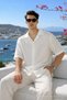 Men's Summer Short Sleeve White Linen Shirt - 5