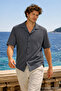 Men's Premium Comfort Polo Collar Black Linen Shirt - 4