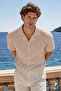 Men's Premium Comfort Polo Collar Cream Linen Shirt - 2