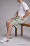 Men's Casual Cargo Pocket A.Green Linen Shorts with Elastic Waist - 2