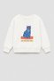 Girl's 3 Thread Fabric Cotton Blue Cat Printed Sweatshirt - 2