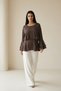 Bitter-Brown Sleeve and Lightweight Ruffle Detail Striped Blouse