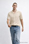 Men's Short Sleeve Stretchy Cream Loose Shirt - 2