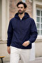 Men's Trend Navy Blue Zippered Raincoat - 2