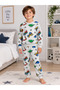 Boys' 100% Cotton Grey Color Dinosaur Football Scoop Pattern Long Sleeve Fleece-Lined Winter Pajamas Suit