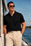 Men's Casual Comfortable Black Polo Neck T-Shirt - 4