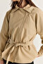 Women's Beige Asymmetrical Zippered Belted Lined Short Trench Coat 2086 60286505 - 6