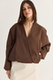 Women's Bitter Coffee Double Breasted Collar Pocket Detailed Lined Elastic Wrap Closure Short Trench Coat 2845 60286507 - 4